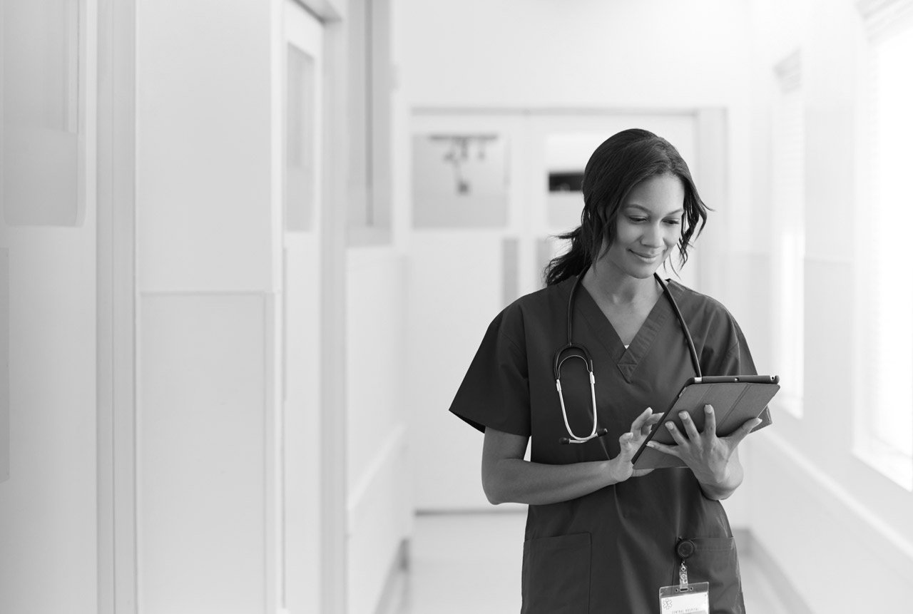 nurse on tablet